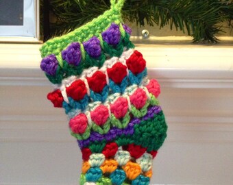 Colorful Christmas Ornament Stocking Crochet Pattern Gift Tag or Card Holder