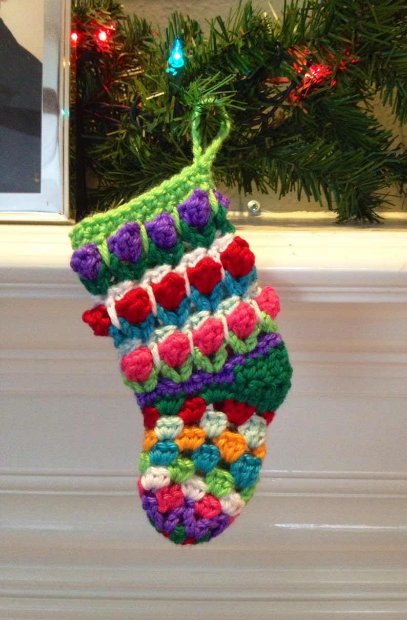 Colorful Christmas Ornament Stocking Crochet Pattern Gift Tag or Card Holder image 1