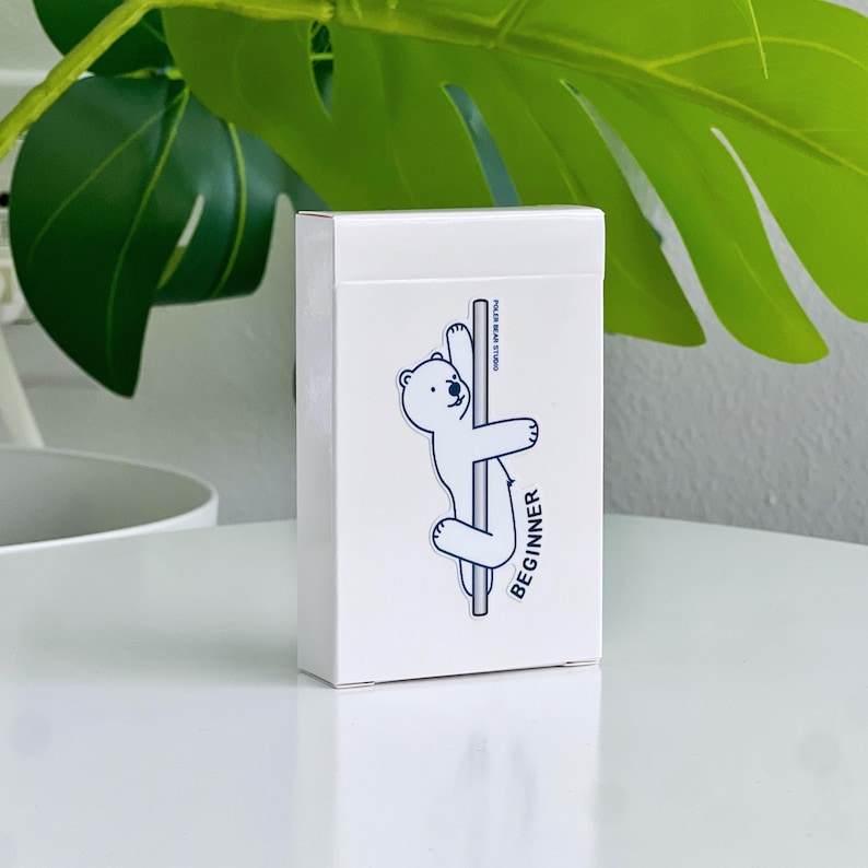 A white rectangular deck box featuring a cartoon polar bear on a pole, with the word "BEGINNER".