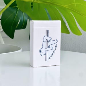 A white rectangular deck box featuring a cartoon polar bear on a pole, with the word "INTERMEDIATE".