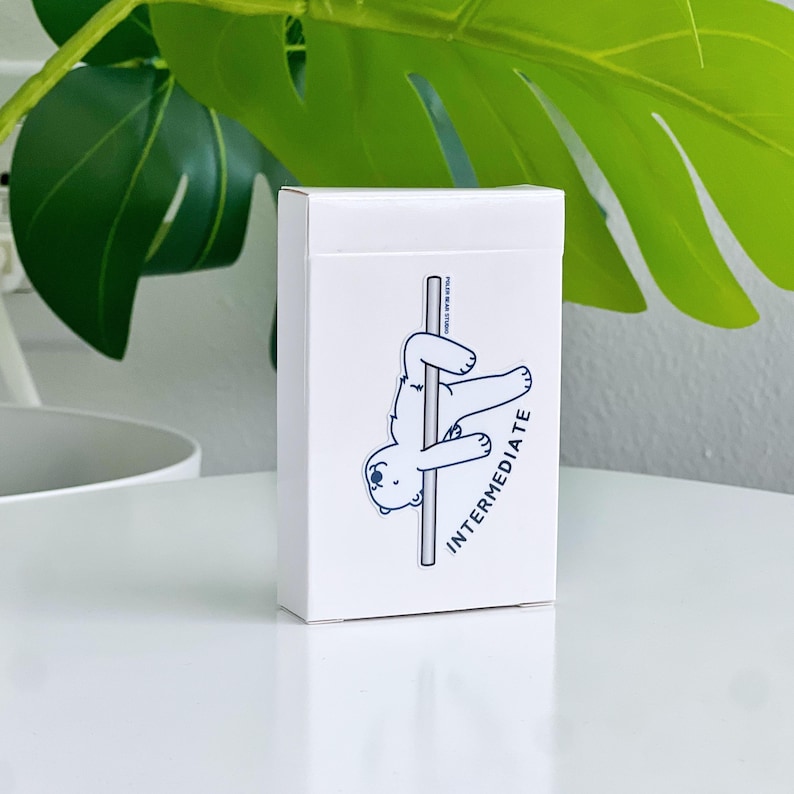 A white rectangular deck box featuring a cartoon polar bear on a pole, with the word "INTERMEDIATE".