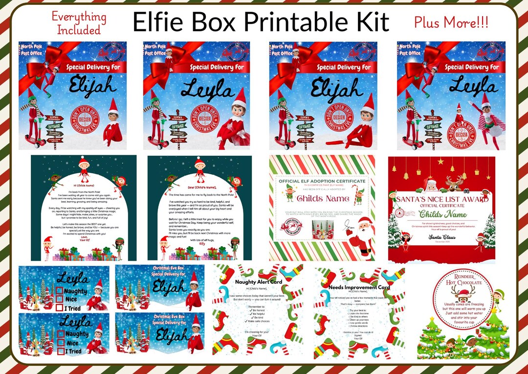 Elfie Box Printable Kit – Elf Arrival, Adoption & Goodbye Letters 