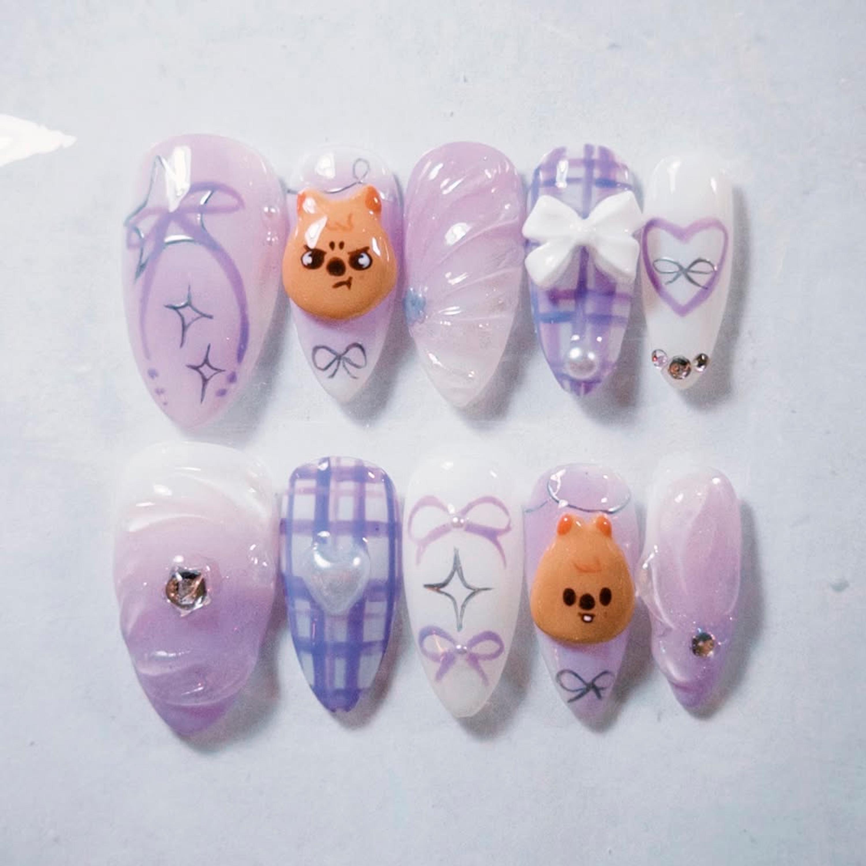 Han Quokka Kpop Press on Nails, 3D Character, Lavender Plaid - Etsy