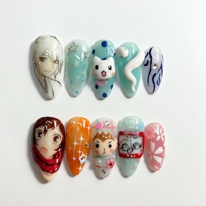 Uñas postizas Kamisama Kiss, diseño de uñas de anime 3D, uñas pastel hechas a mano