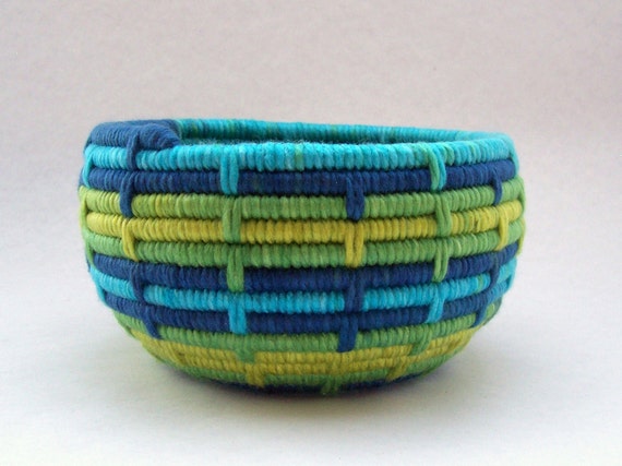 Reserved for Melanie-yarn Coiled Basket Storage Basket Aqua 
