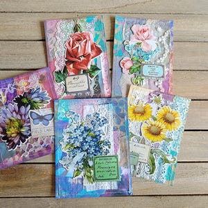 Handmade Journal Cards, Junk Journal,Tim Holtz Inspired Ephemera, Floral Journal Cards