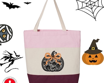 Fall Harvest Ghost and Pumpkin Tote Bag, Pumpkin Season Canvas Bags