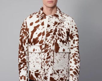 Men's Cowhide Fur Jacket Real Hair On Pony Skin Leather Coat Outwear