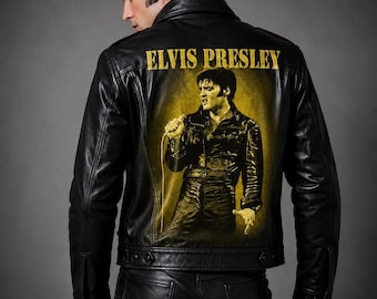 Men's Black Leather Elvis Presley Jumpsuit, Rock and Roll Motorcycle Suit