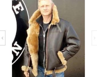 WW2 Aviator 100% sheepskin B3 Mens RAF Leather Jacket Flight Bomber Flying irvin