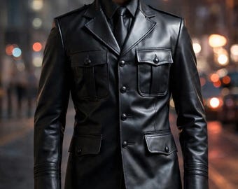 Black Leather Military Suit - Slim Fit Gothic Blazer Outfit