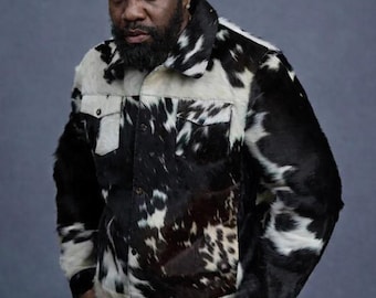 Men's Pony Real Skin Hair On Jacket And Cargo Pants Set Natural Cowhide Leather