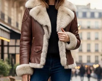 Genuine Handmade Stylish Sheepskin Leather full Shearling Inner | Women's Winter Warm Shearling Jacket.