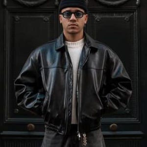 Handmade Vintage Black Leather Bomber Jacket for Mens 90s Retro