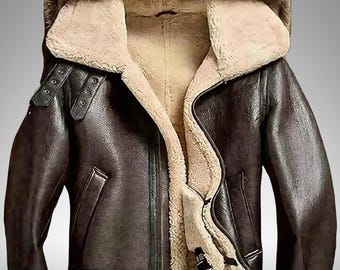 Mens Raf B3 Aviator Shearling Fur Bomber Flight Sheepskin Outer Leather Jacket