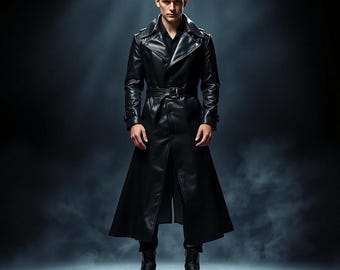 Black Comic Long Coat Real Sheepskin Leather Halloween Costume Cosplay Winter Jacket