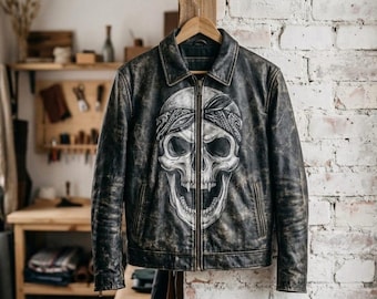 Men's Gothic Skull Leather Biker Jacket – Punk Rock Motorcycle Streetwear Coat
