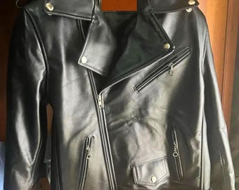 Men’s Black Leather Motorcycle Jacket | Classic Biker Moto Style, Inspired by Schott Perfecto 118