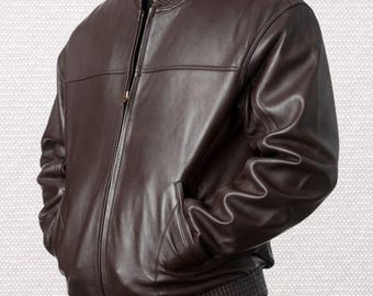 Genuine Lambskin Leather Bomber Jacket – Classic Brown Men’s Outerwear