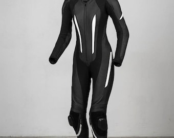 Women Leather Motorcycle Suit - Custom 1-Piece Racing  Biker Track Suit with Protection - Handmade Riding Gear
