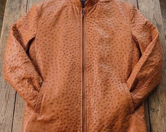 Men's Stylish Vintage Full Ostrich Leather Casual Jacket Western Wear