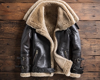 Men’s Shearling Aviator Leather Jacket – Vintage Flying Pilot Bomber Coat, Winter Warm Leather Flight Jacket, Classic Aviation Outerwear