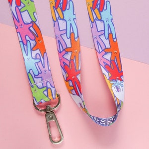 Kawaii lanyard - Hex the ghost - FluffleBunns - bunny - rabbit - rainbow colours - keychain - ID badge