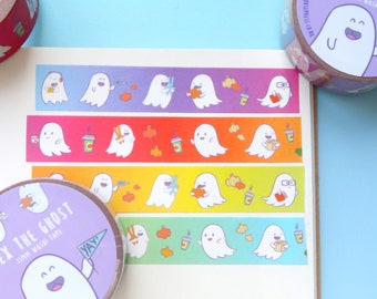 Hex the Little Ghost, Rainbow 15mm washi tape, 10m x 15mm, paper tape, gift for stationery lover!