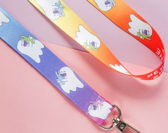 Hex the ghost rainbow lanyard - FluffleBunns - rainbow colours - keychain - ID badge