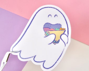 Hex the Ghost sandwich sticker, cute ghost sticker, die-cut matte vinyl, waterproof, ghost with sandwich, kawaii ghostie, decal, halloween