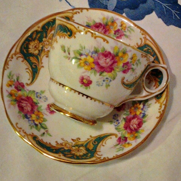 Vintage Royal Stafford Bone China  "Gloria-Green" Cup and Saucer - England