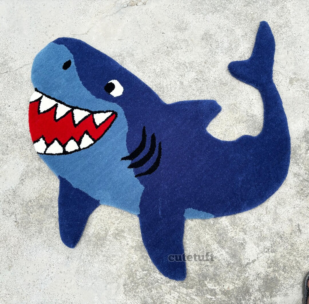 Hand-tufted Wool Shark Rug, Ocean Theme Nursery Carpet for Kids ...