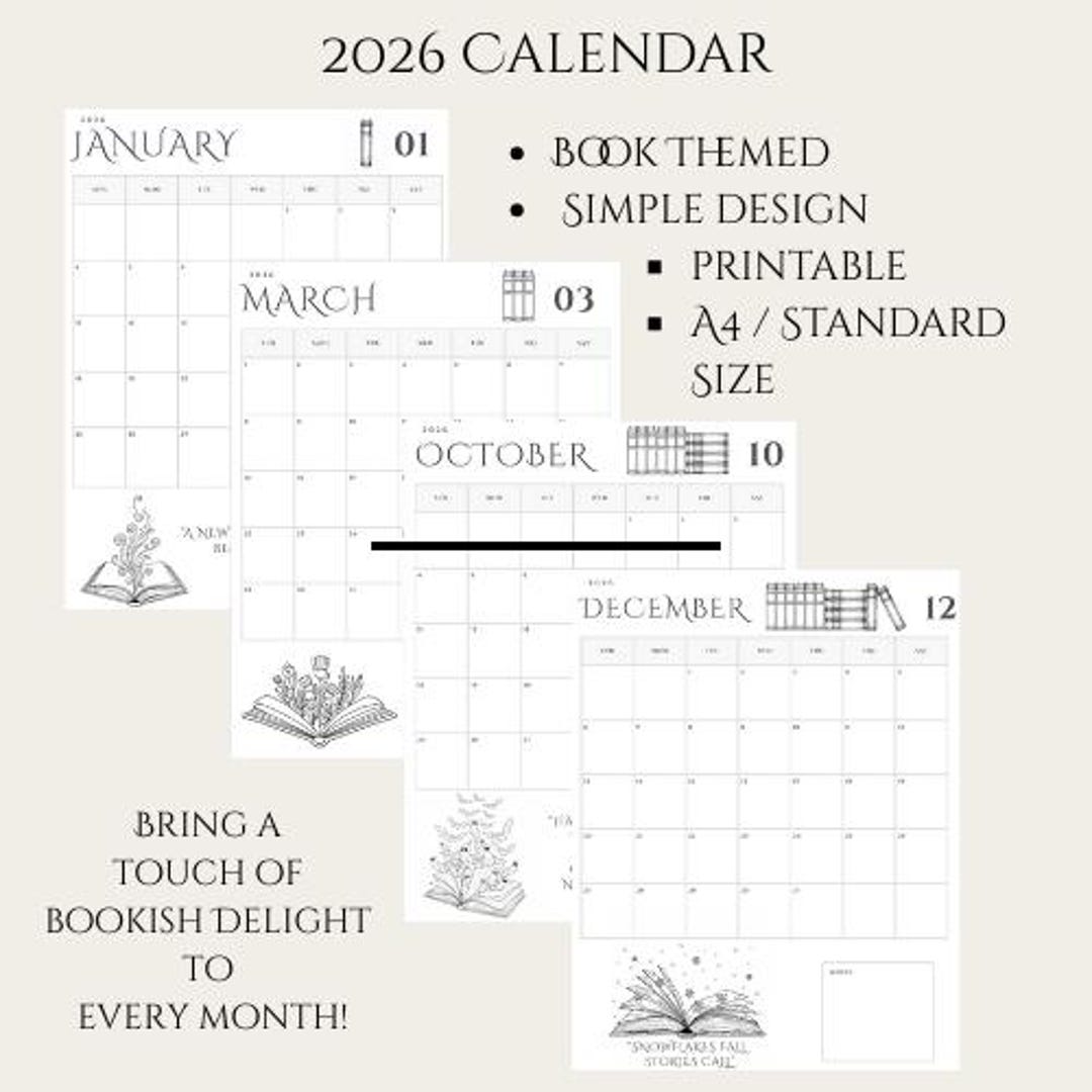 Postscript Books Calendars 2026 Calendar - Book Themed | Printable Calendar - Etsy
