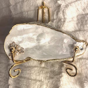 Pearlescent Oyster Shell Trinket Dish with Pearl Embellishments