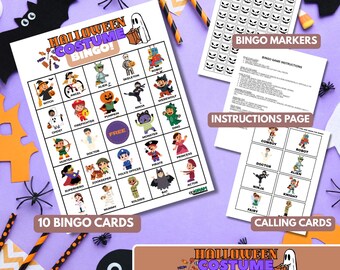 Halloween Costume Bingo – 10 Printable Cards + Call Cards - Party Game - Instant Download