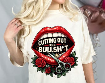 Ausschneiden der Bullsh * t-Shirt Mutige grafische Lippen T-Shirt Lustige Haltung T-Shirt Freches Statement-Shirt Edgy Humor Geschenk für Frauen Empowerment Top