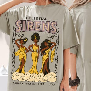 Celestial Sirens Shirt  Mythical Goddess Tee  Vintage Celestial Aesthetic  Divine Feminine Graphic Shirt  Retro Star Art Tee