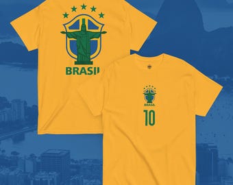Camiseta vintage de la selección brasileña de fútbol, Cristo Redentor, camiseta de campeón del mundo de 5 estrellas, Copa del Mundo