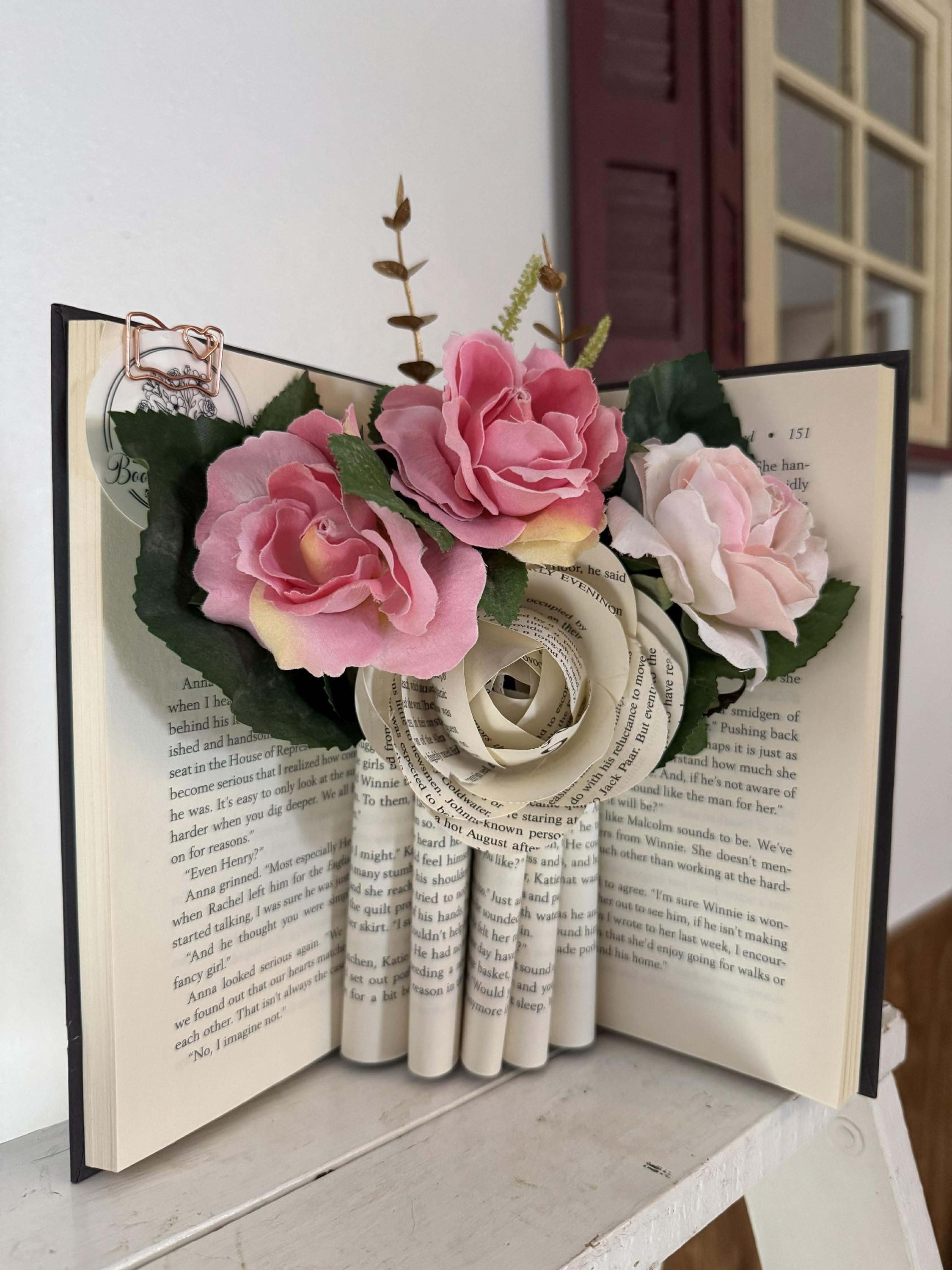 Pink Floral Custom Book Vase With Sola & Paper Flowers | Handmade ...