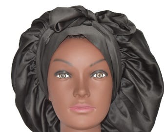 Black Allure Silk| 100% Pure Silk Bonnet | Anti-Frizz Night Cap | Self care ideas