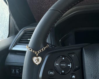 Initial Heart Car Charm for Steering Wheel, Shifter
