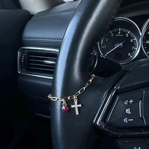 Birthstone & Cross Charm for Steering Wheel, Shifter