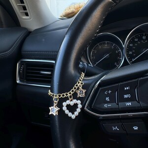 Pearl heart with stars charm for steering wheel, shifter, Stanley, keychain