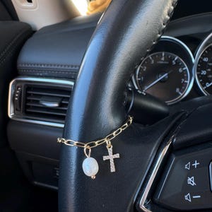 Cross with Pearl | Cross with Angel charm for Steering Wheel, Shifter