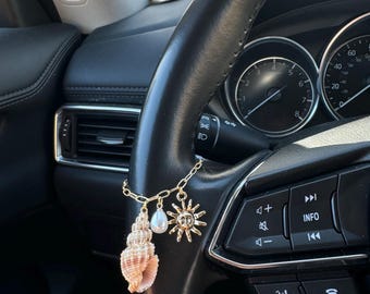 Sun, Pearl, Seashell Charm for Steering Wheel, Shifter