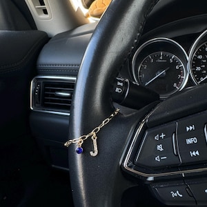 Birthstone & Initial Charm for Steering Wheel, Shifter | Gold | Silver