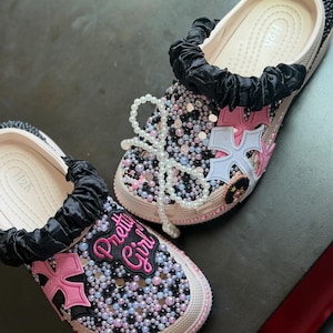 Custom Bling Crocs: Rhinestone Embellished Clogs with "Pretty Girl" Patch