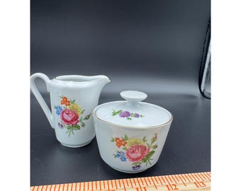 Vintage Kahla Germany Floral Creamer Sugar Set Gold Trim Porcelain