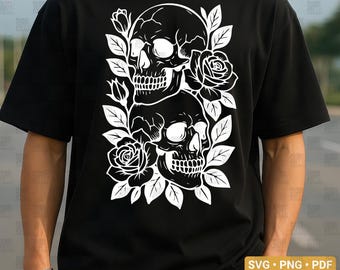 Skull Rose SVG, Gothic Tattoo Floral Clipart (svg, png, pdf)
