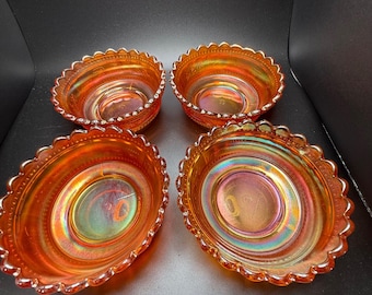 Juego de 4 cuencos para bayas Imperial Glass Marigold Carnival Glass Windmill con borde festoneado.